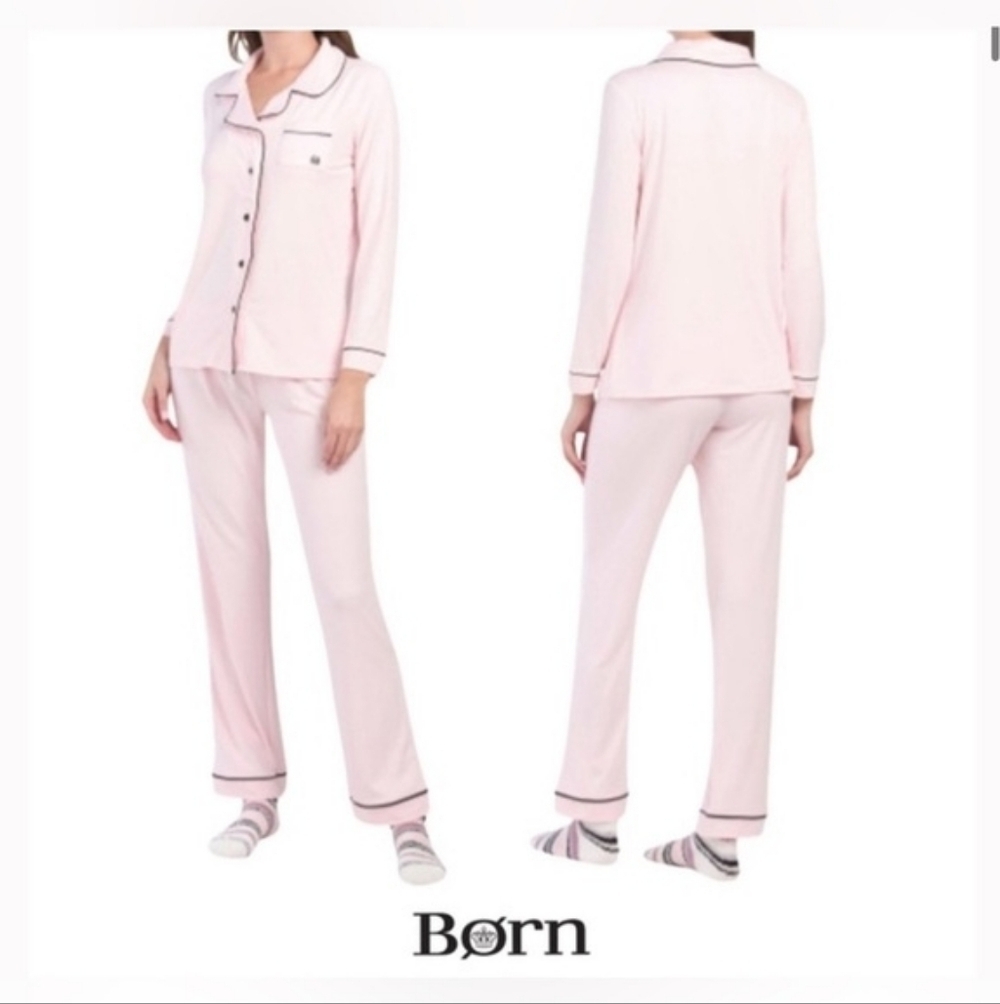 NWT Børn Long Sleeve Notched Collar Pink Black Pajama Set - XXL